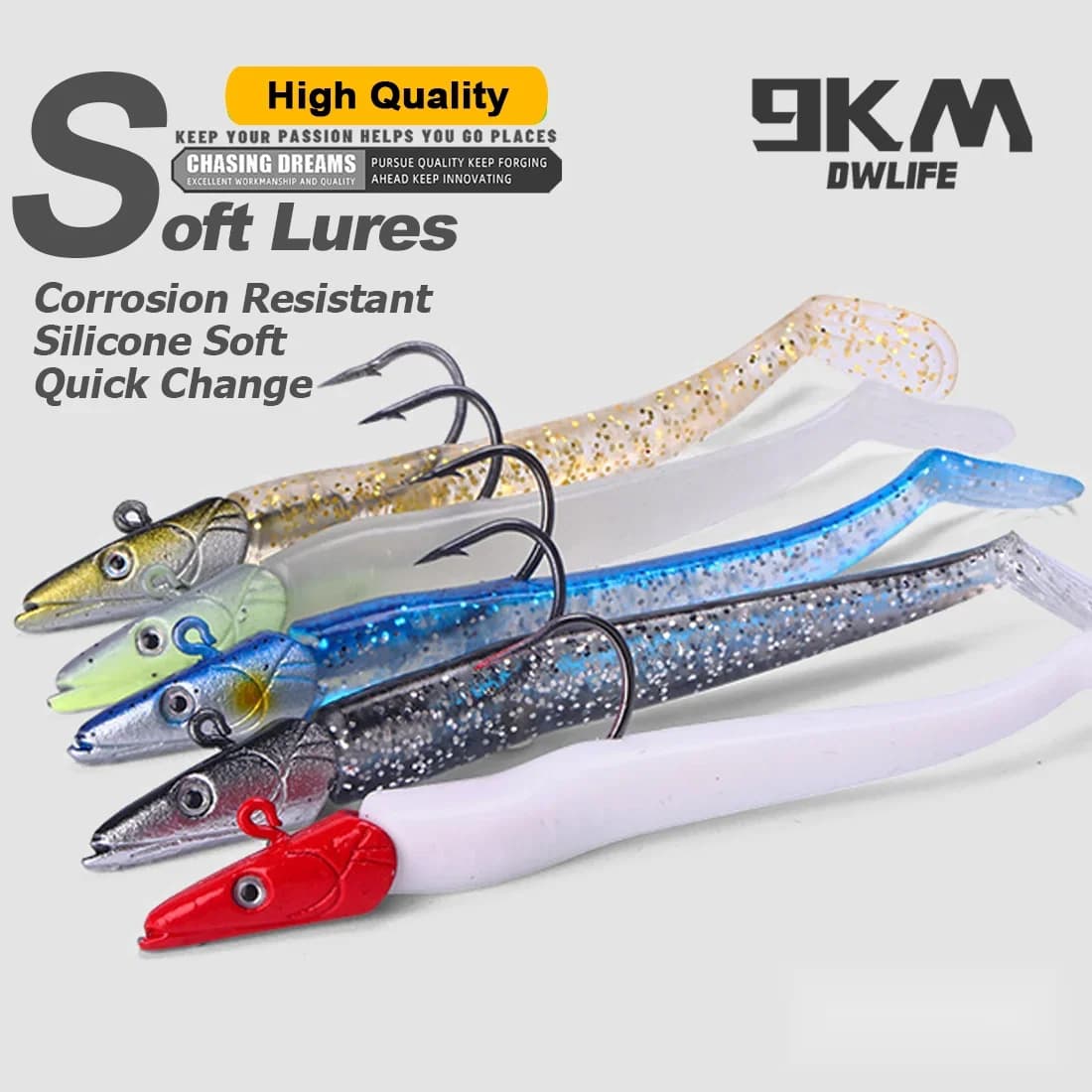 Mjuk swimbait med jigghuvud och krok, 1-5 st, 12,5 cm